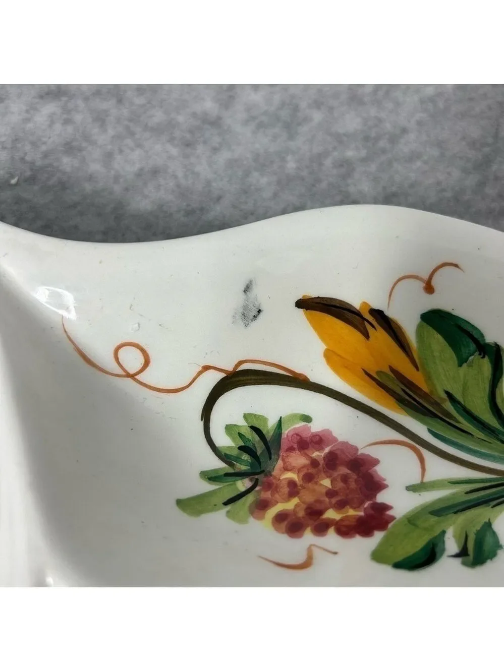 Vintage Italian Hand Painted Fruit Ceramic Dish Trinket Snacks 5 Sections Flaws